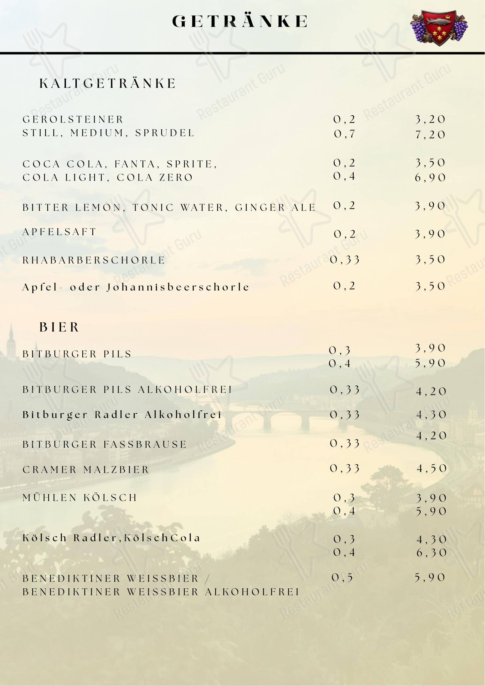 Меню ресторана Restaurant Rheinblick - Меню