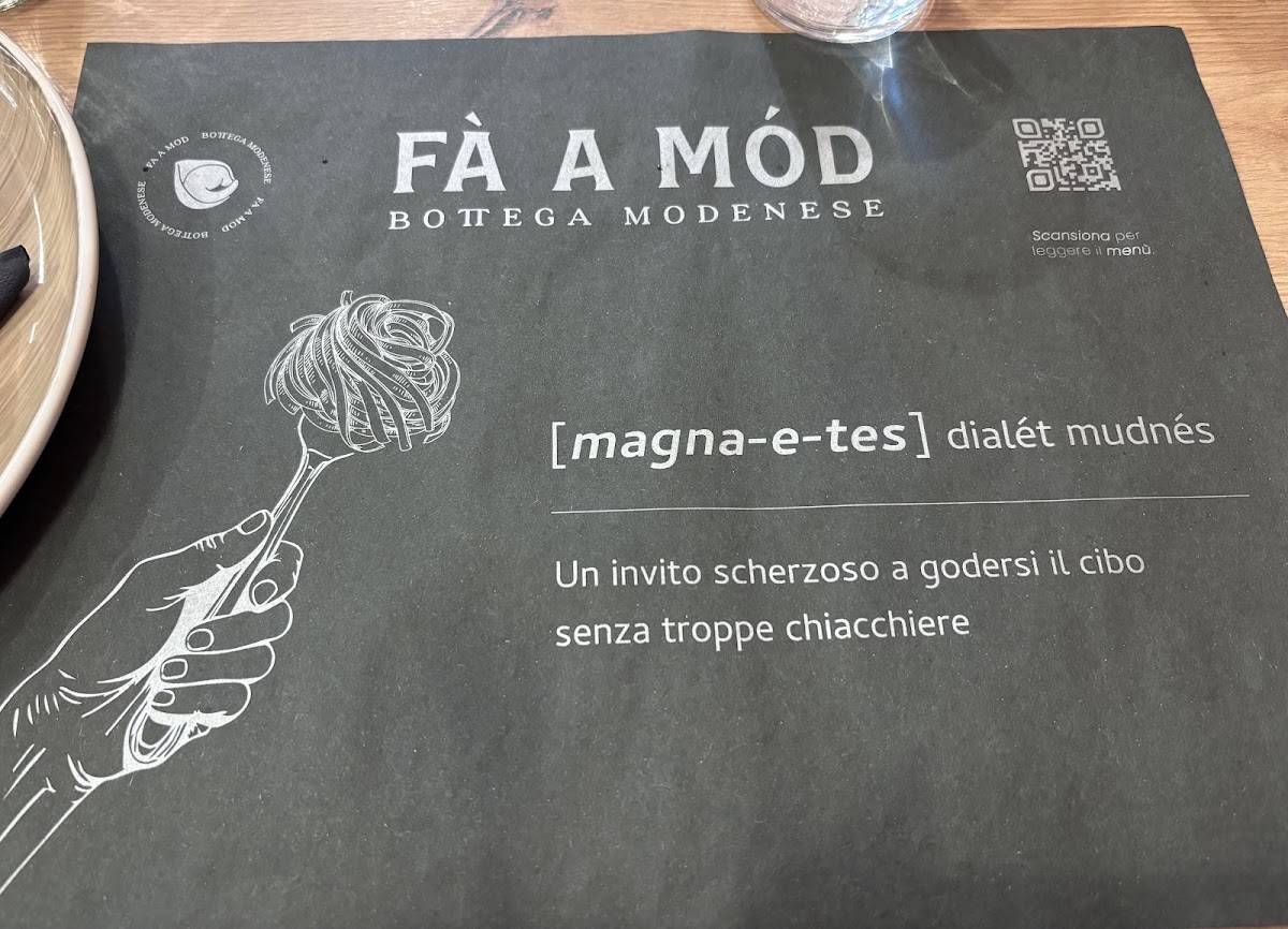 Ristorante Fà a Mód меню