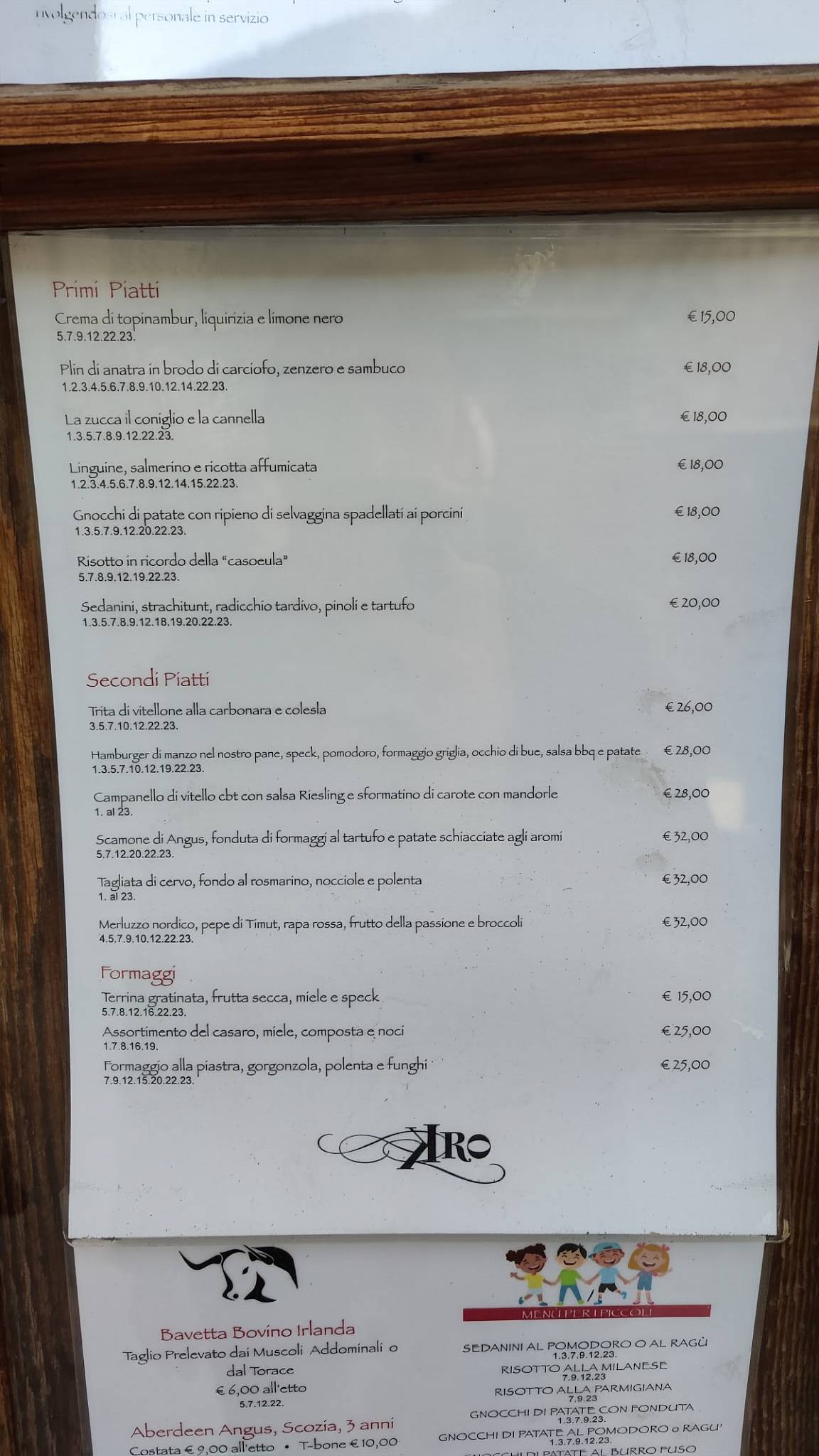 Ristorante Kro меню