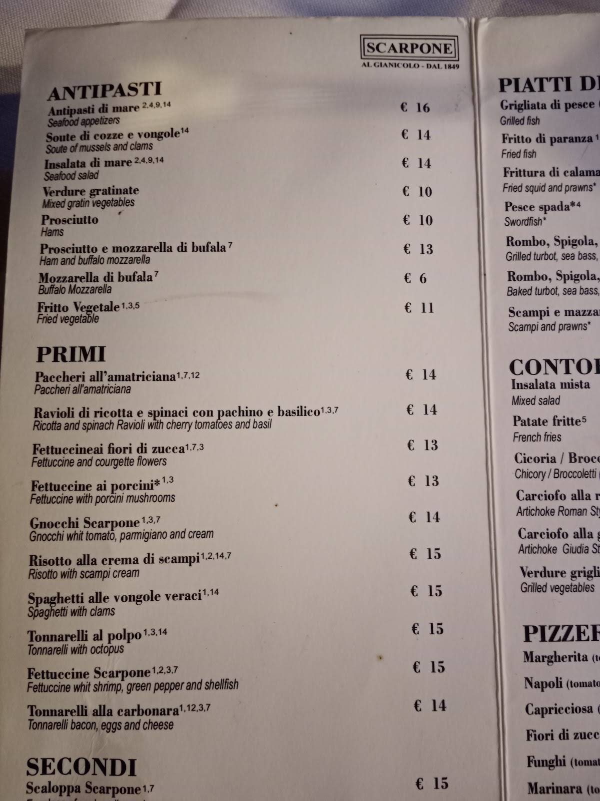 Ristorante Scarpone меню
