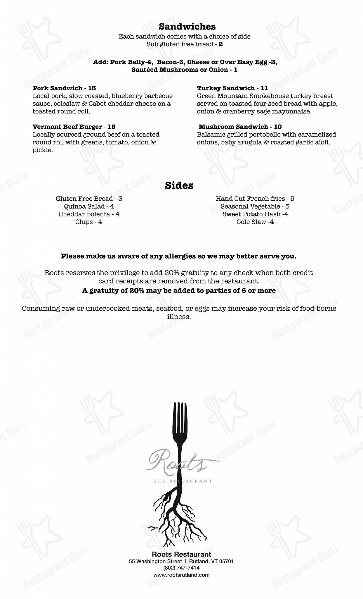 Boronia Catering Menu Pack паба и бара Roots the Restaurant