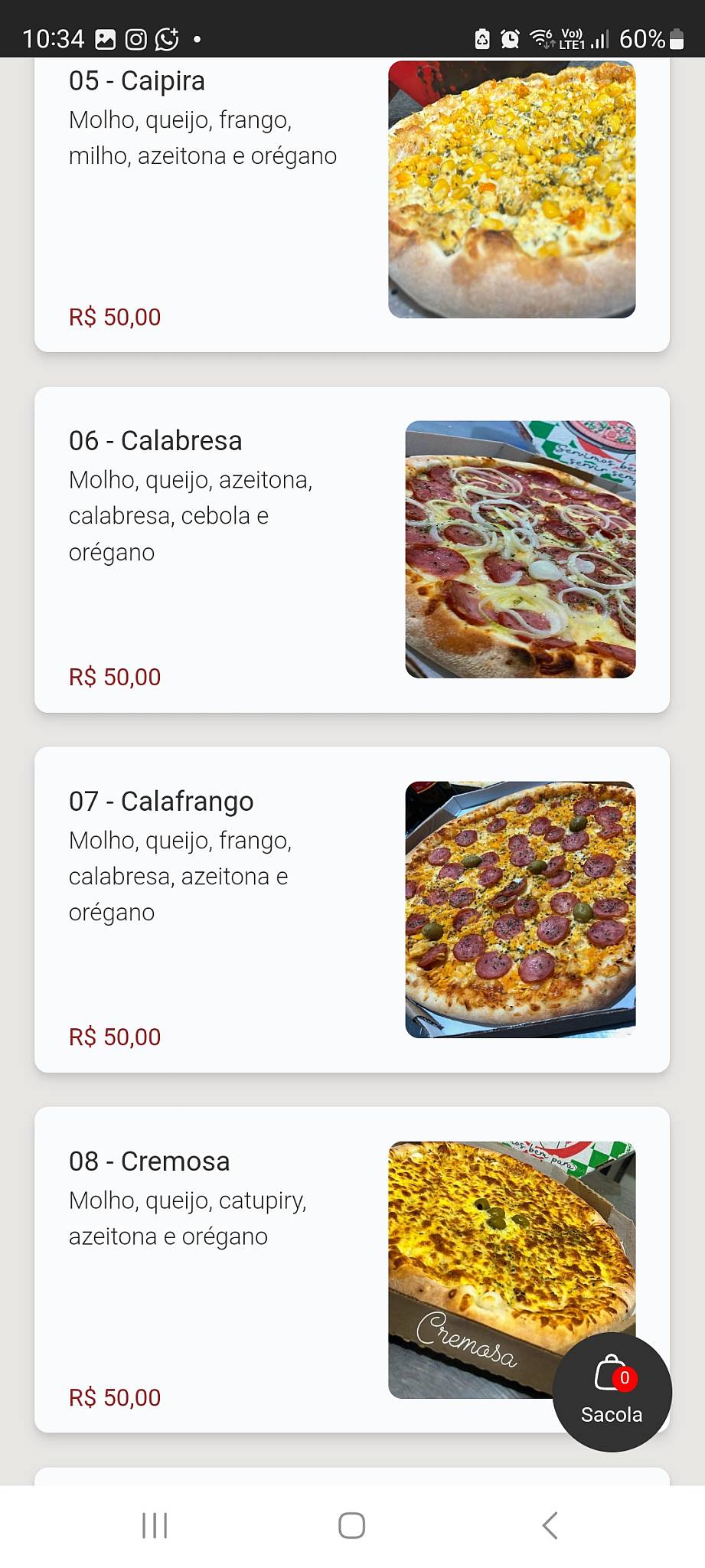 Rota pizzaria меню