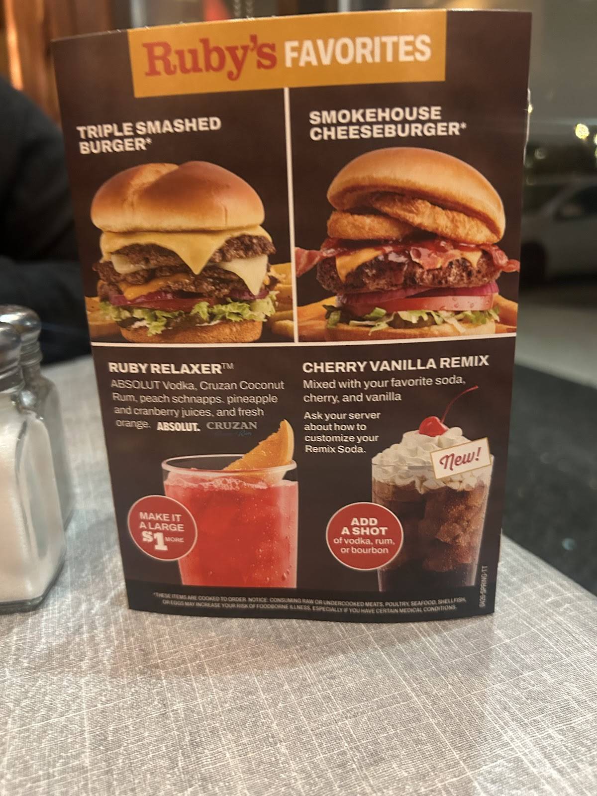 Ruby Tuesday меню