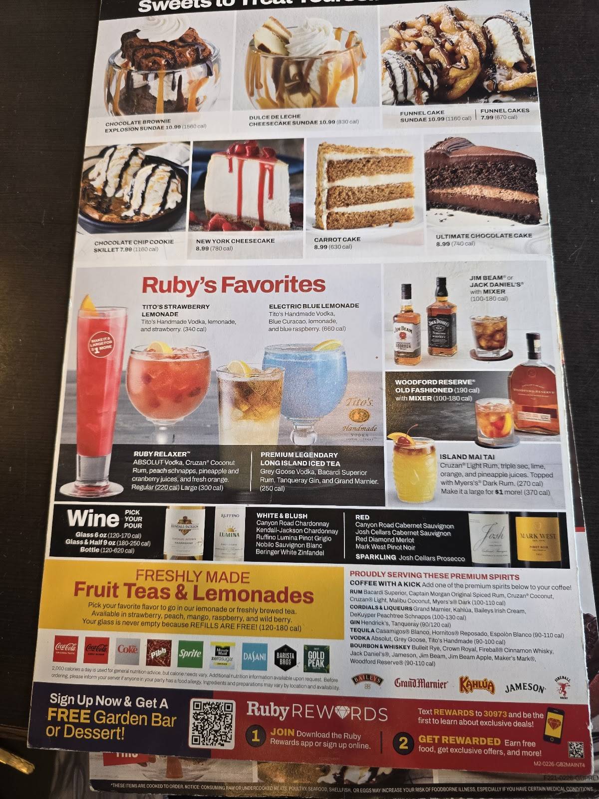 Ruby Tuesday меню