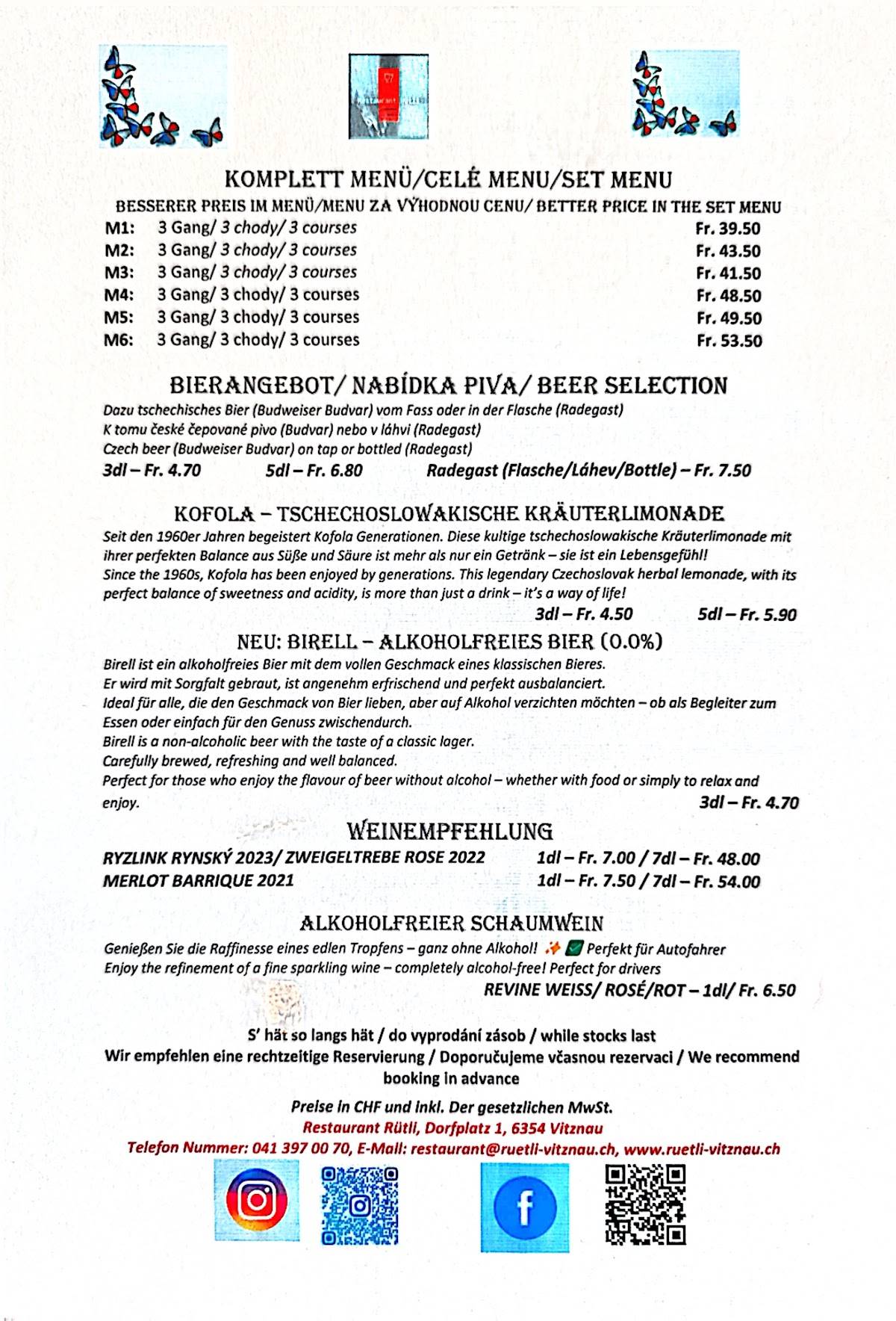 Restaurant Rütli меню