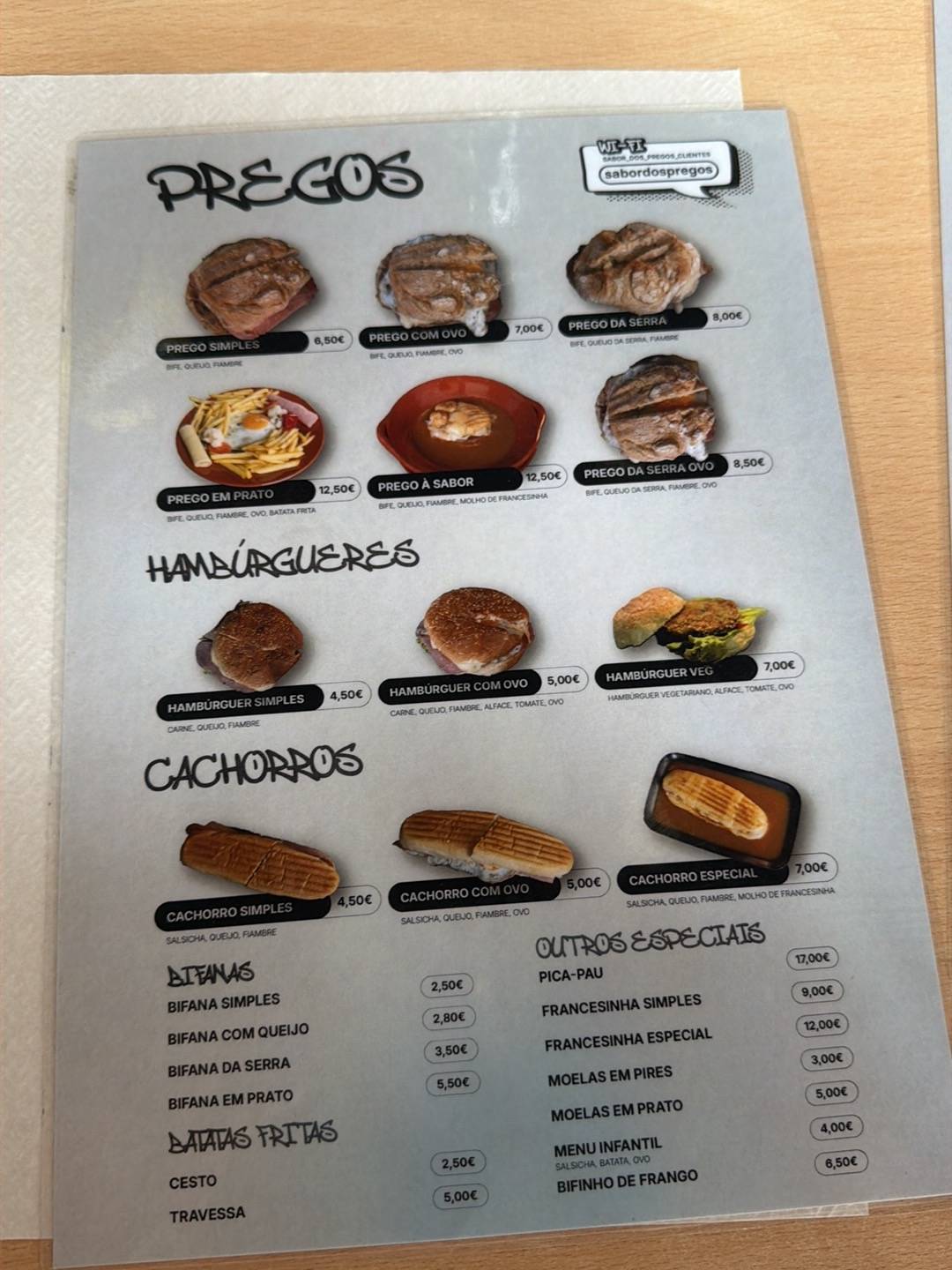 Sabor dos Pregos меню