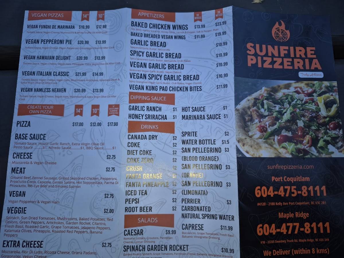 Sunfire Pizzeria - Maple Ridge меню