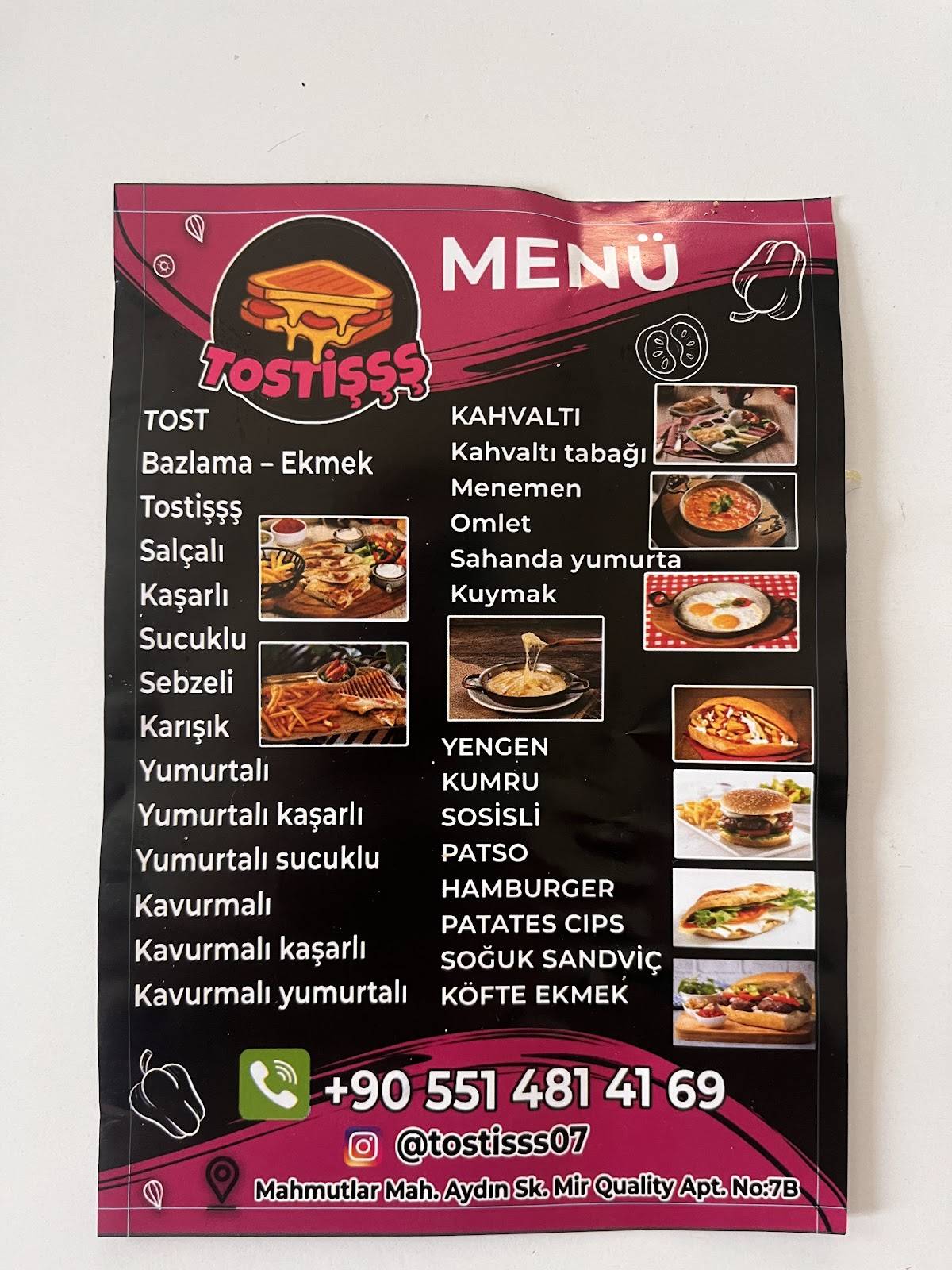 TOSTİŞŞŞ меню