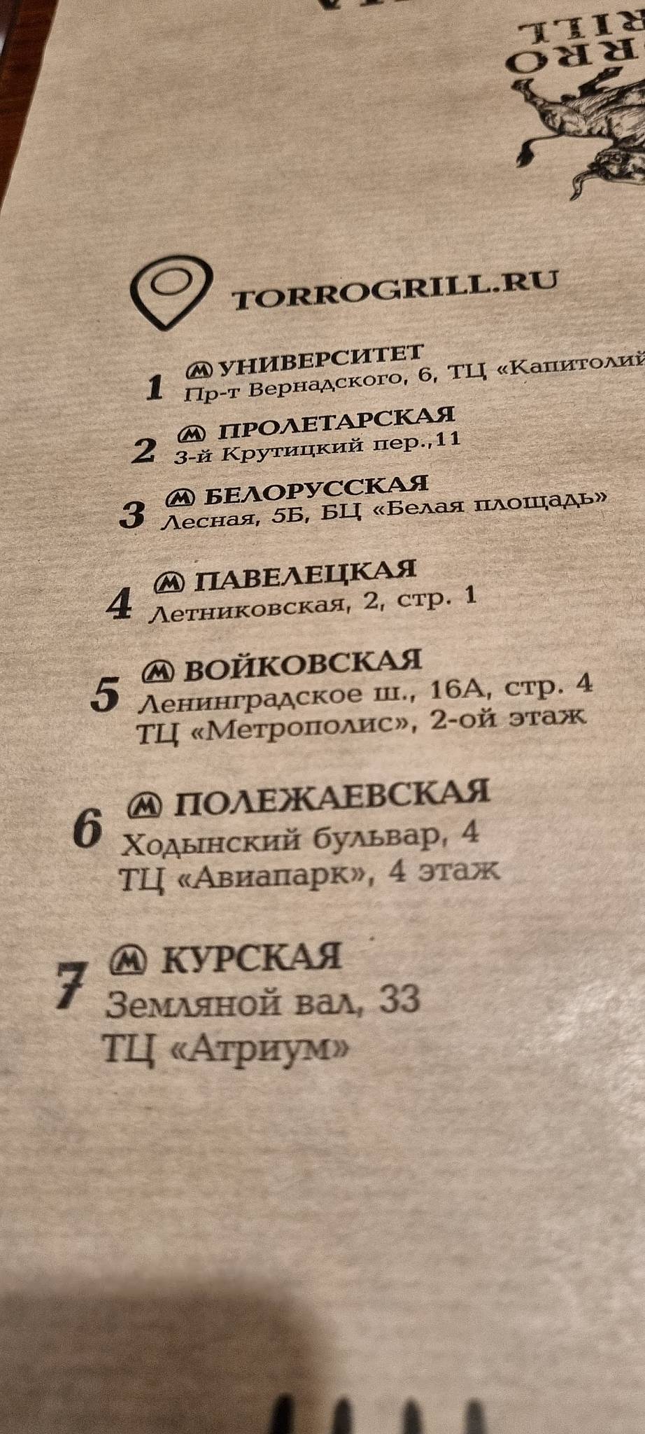 Torro Grill меню