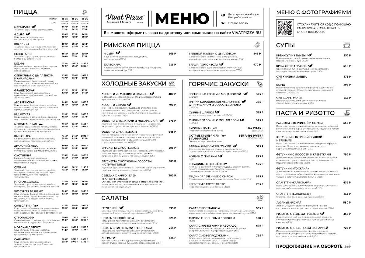 Vivat Pizza меню