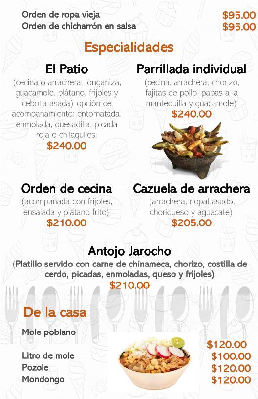 Restaurante El Patio меню