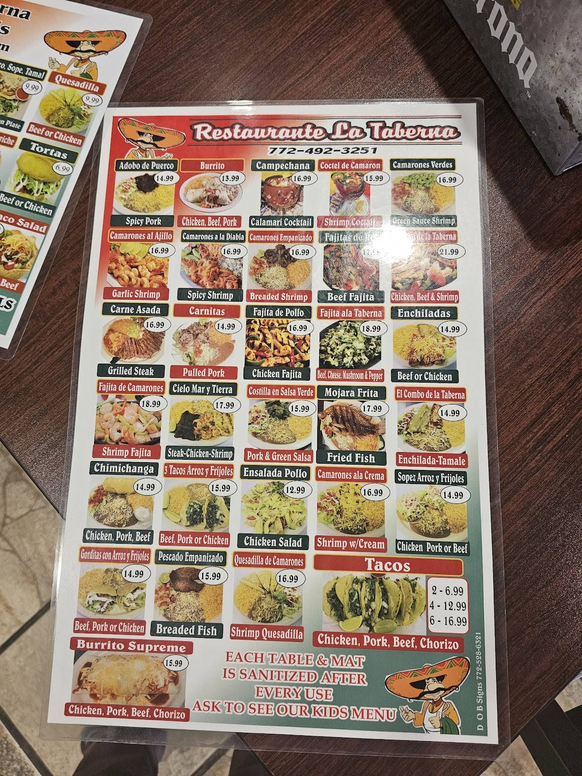 Restaurants La Taberna меню