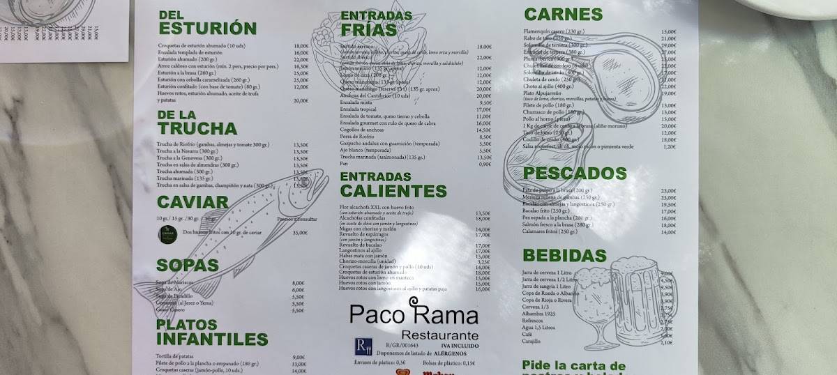 Restaurante Paco Rama меню