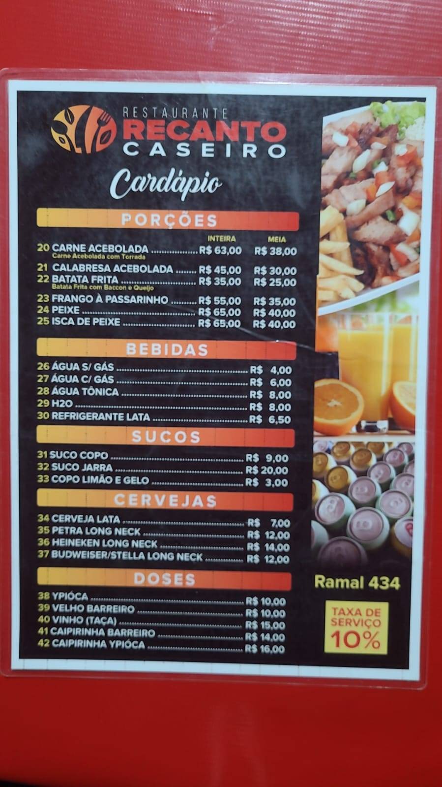 Restaurante Recanto Caseiro меню