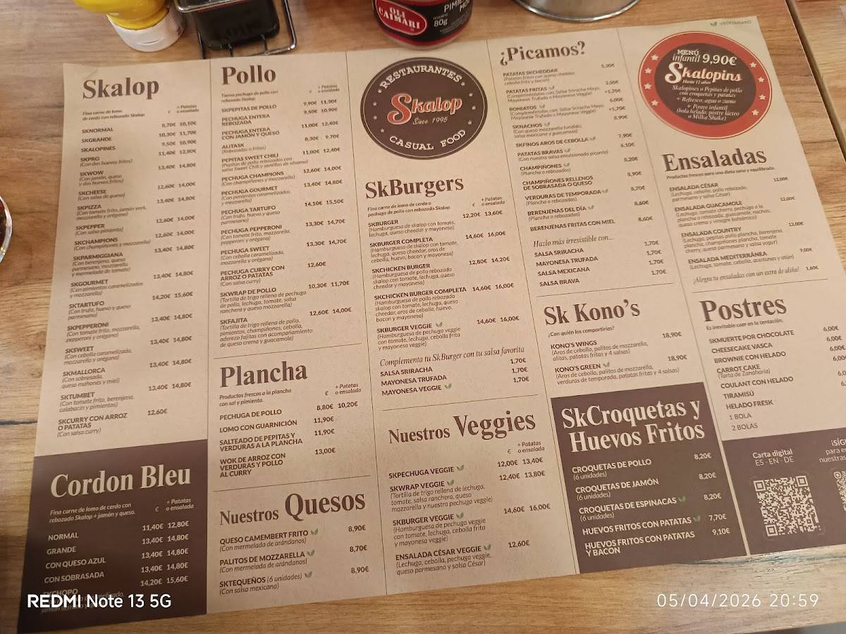 Restaurante Skalop Inca меню