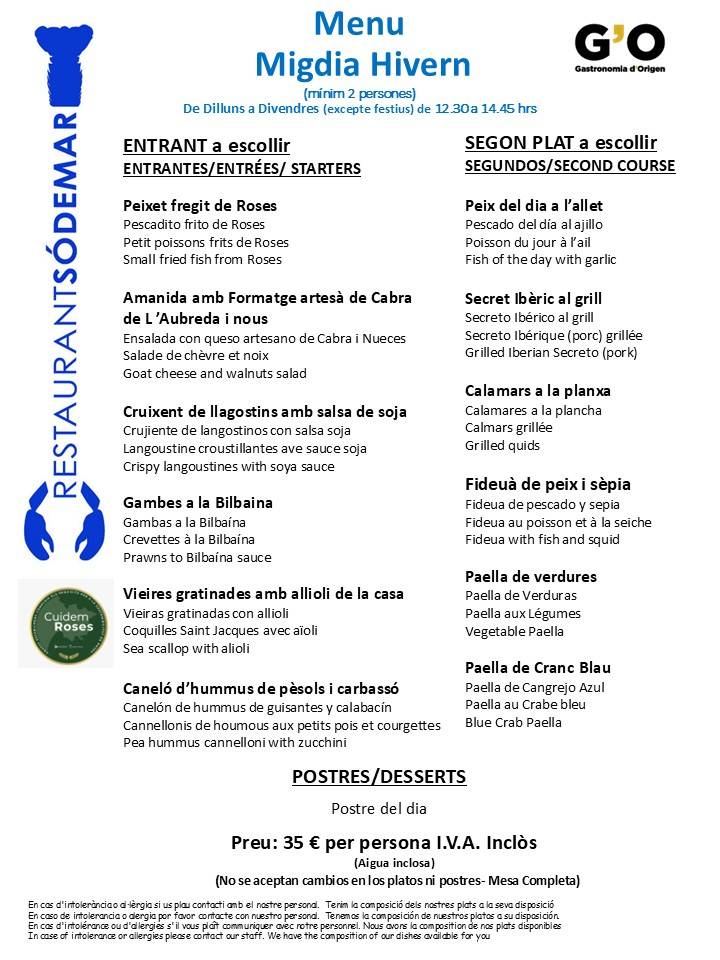 Restaurante Sodemar Port Roses меню