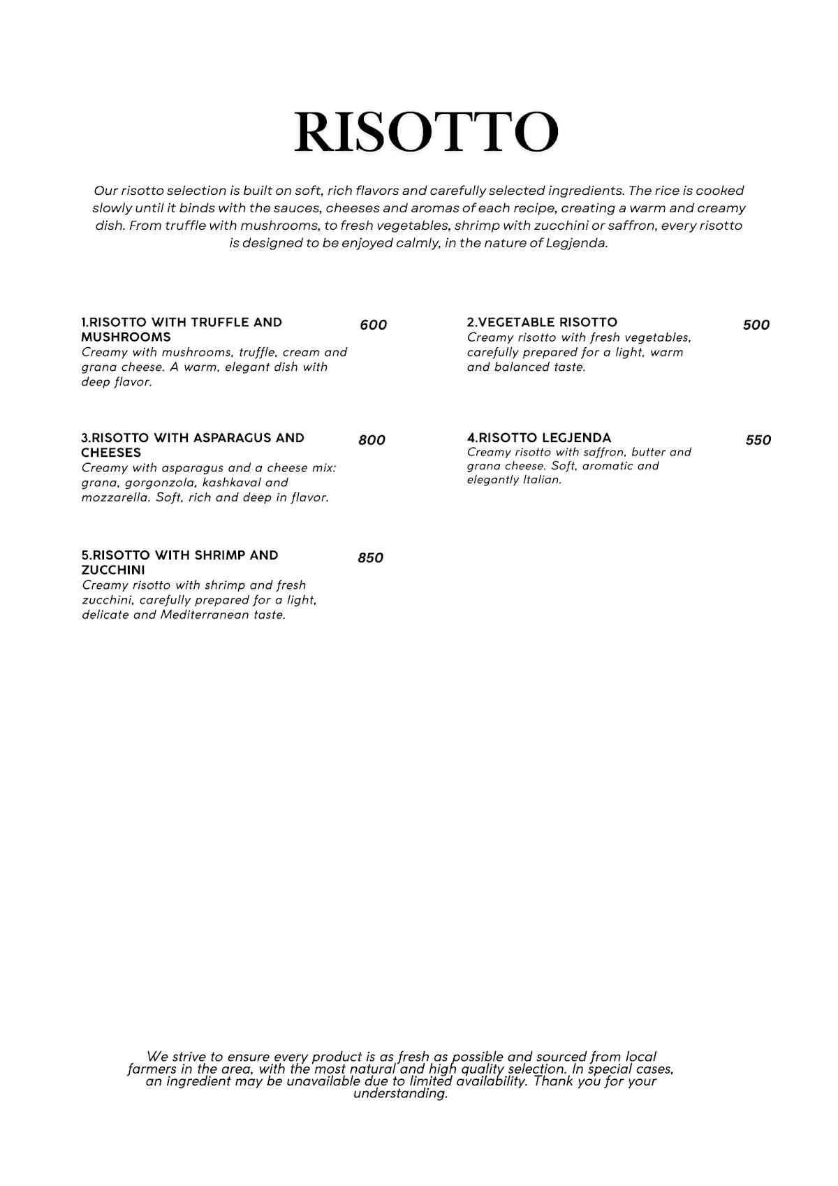 Restorant Legjenda меню