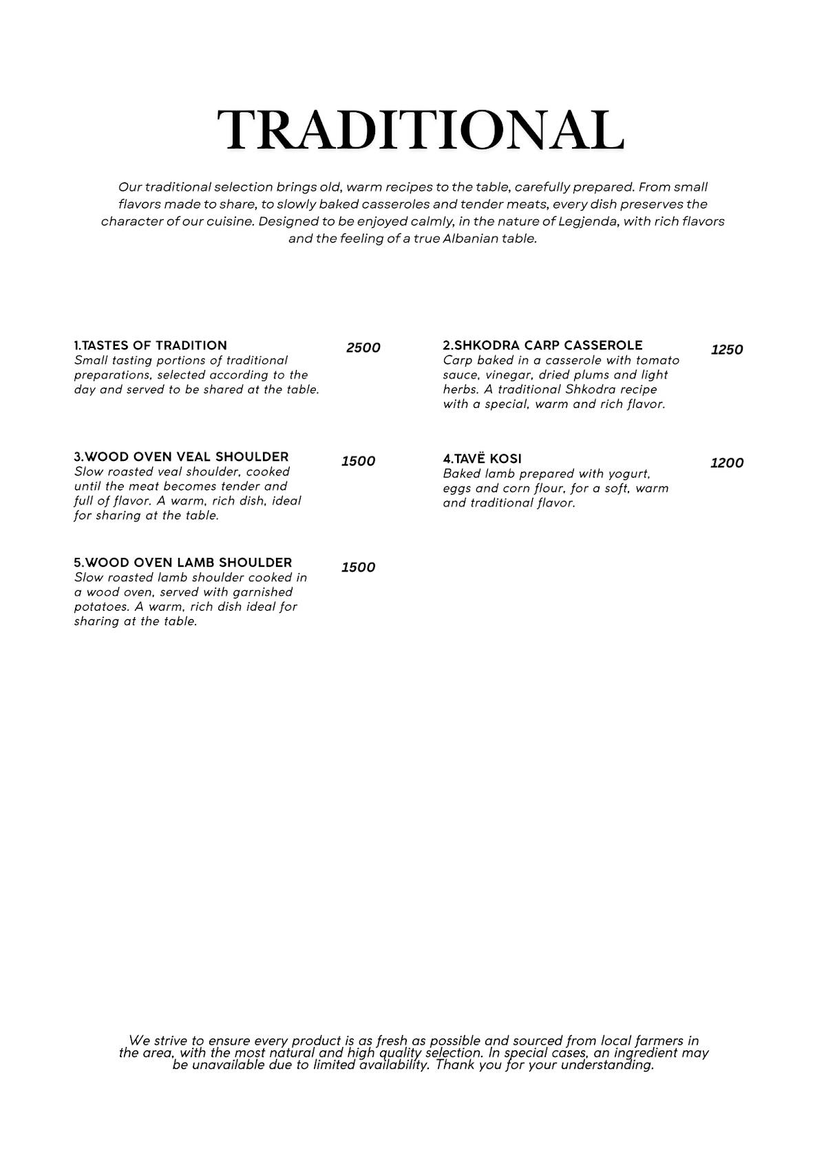 Restorant Legjenda меню
