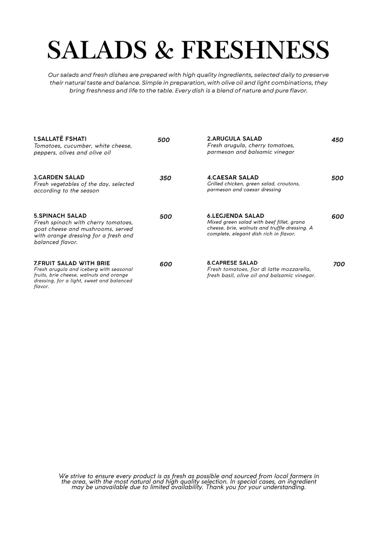 Restorant Legjenda меню