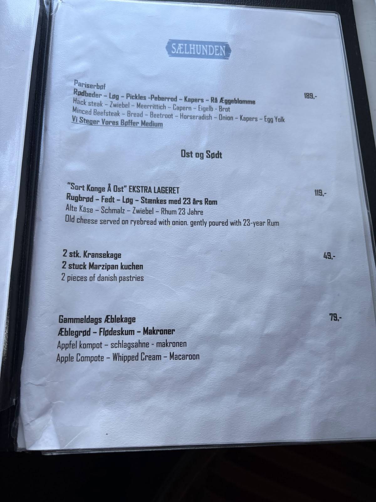 Restaurant Sælhunden меню