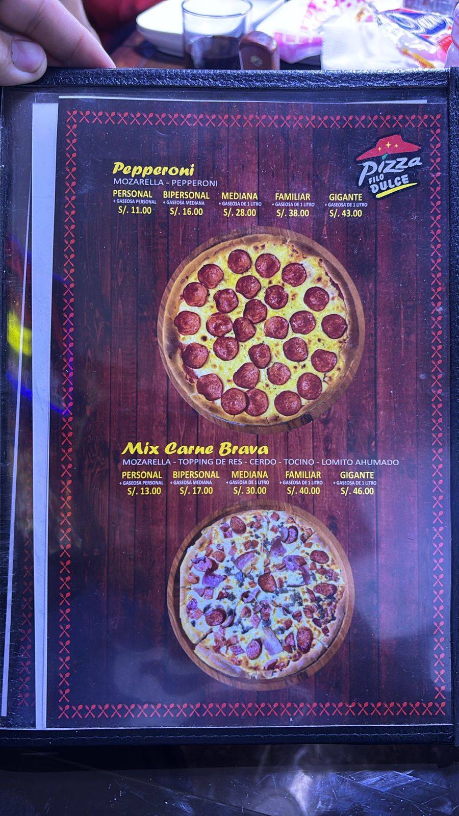Pizzeria Filo Dulce меню