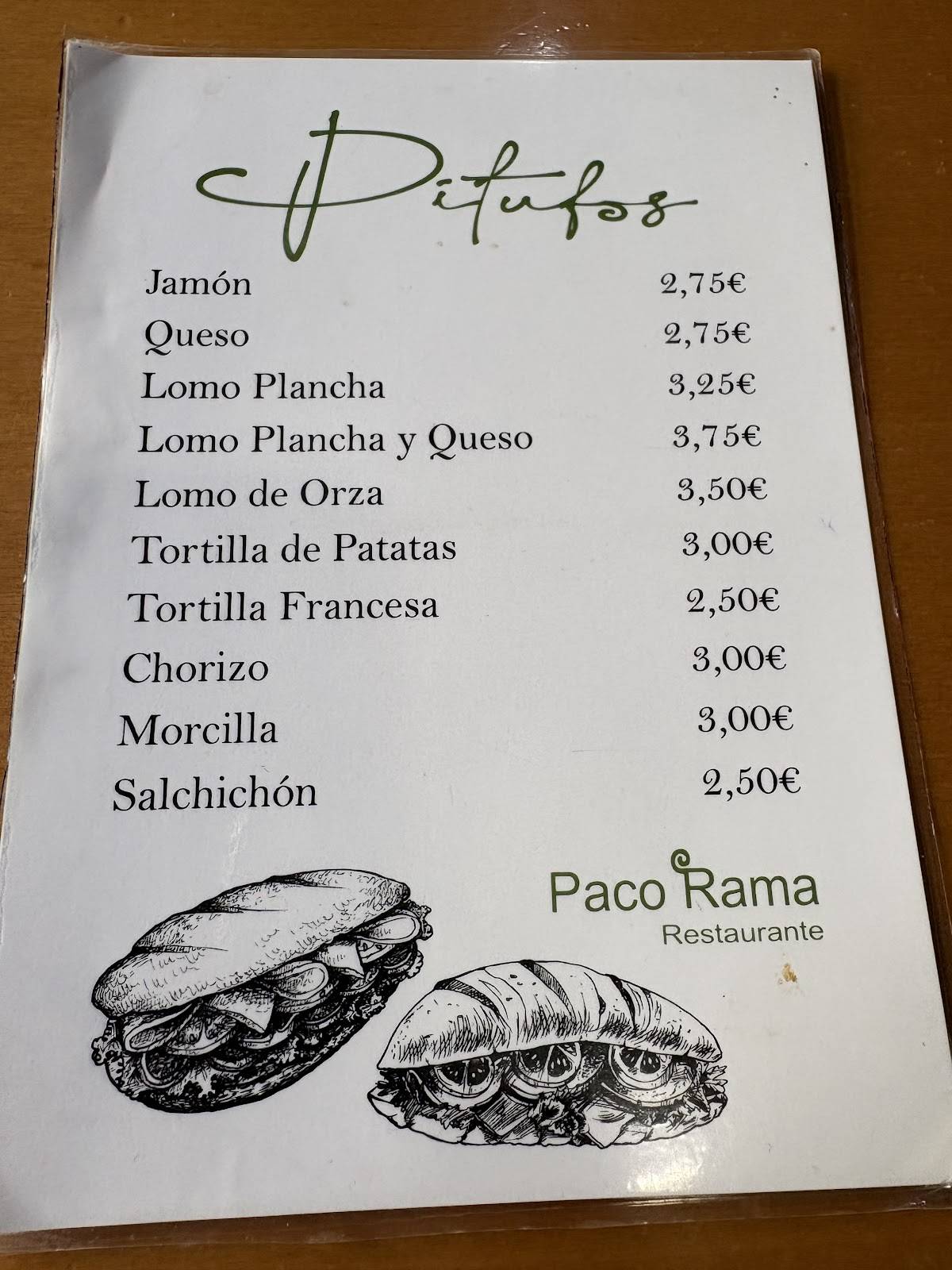Restaurante Paco Rama меню