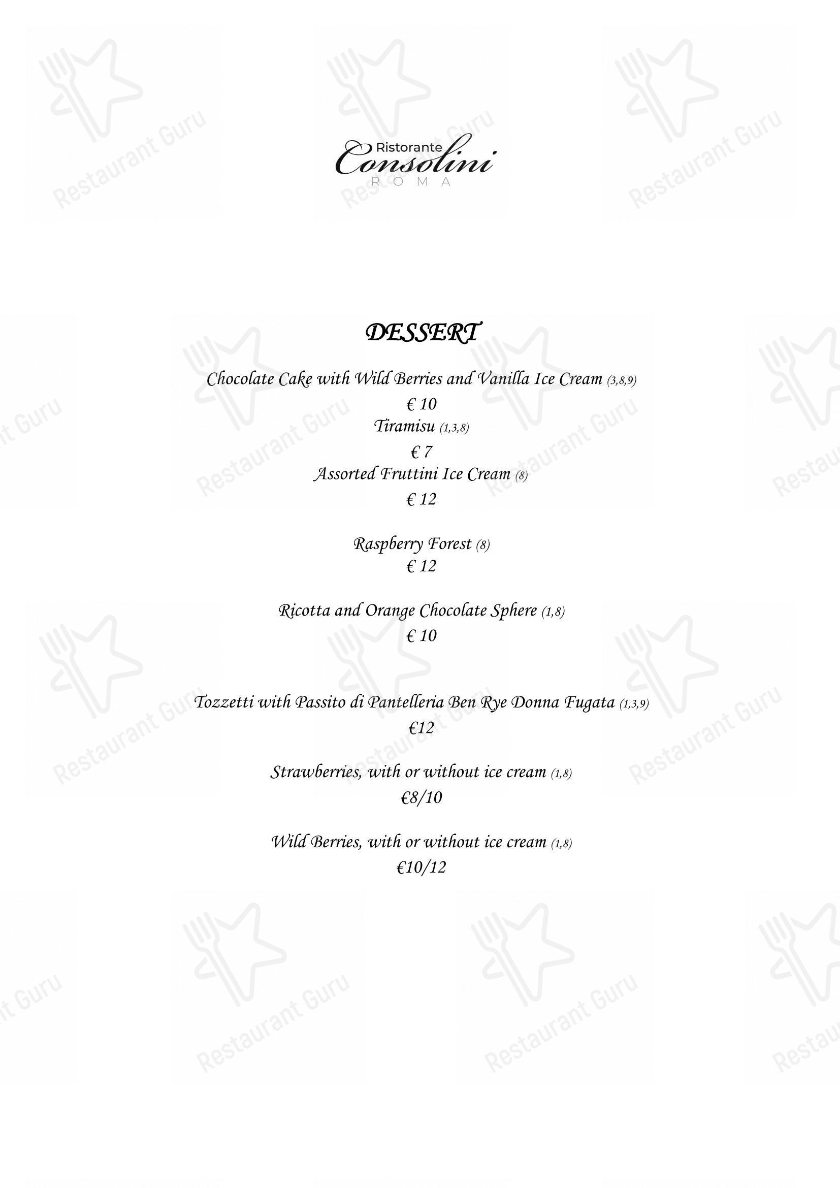 Ristorante Consolini в Риме - 菜单