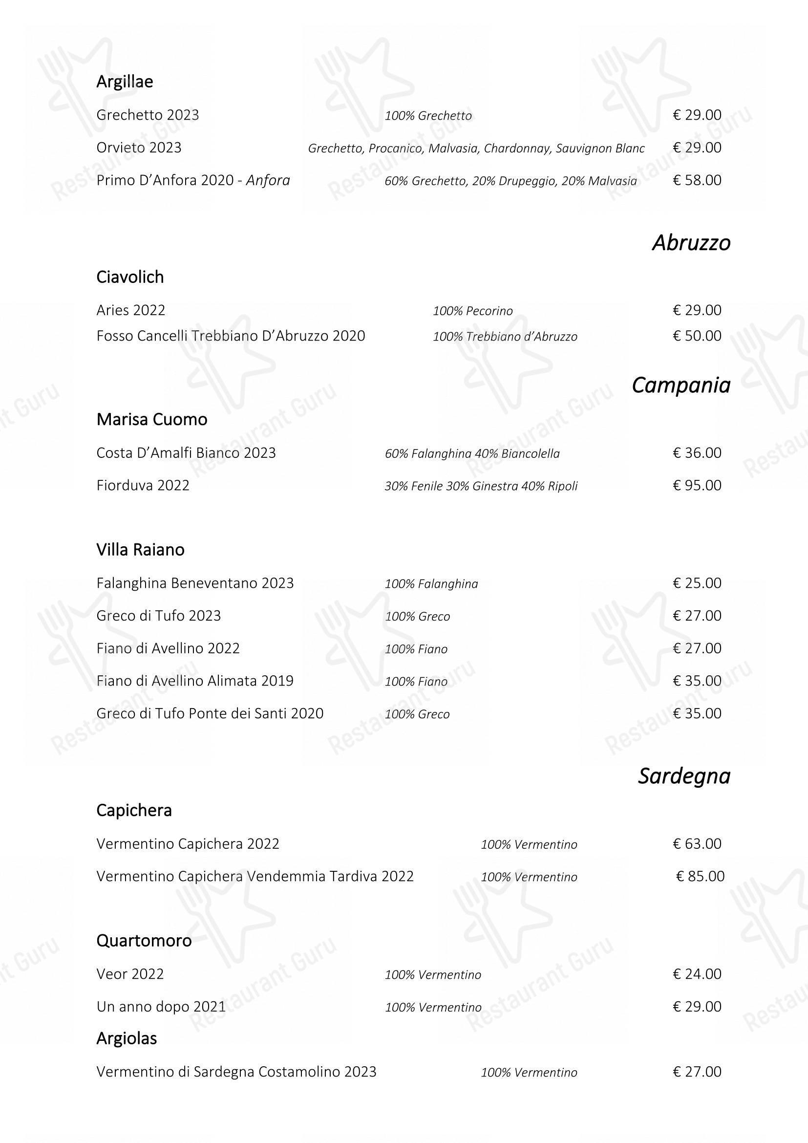 Основное меню ресторана Ristorante Consolini в Риме