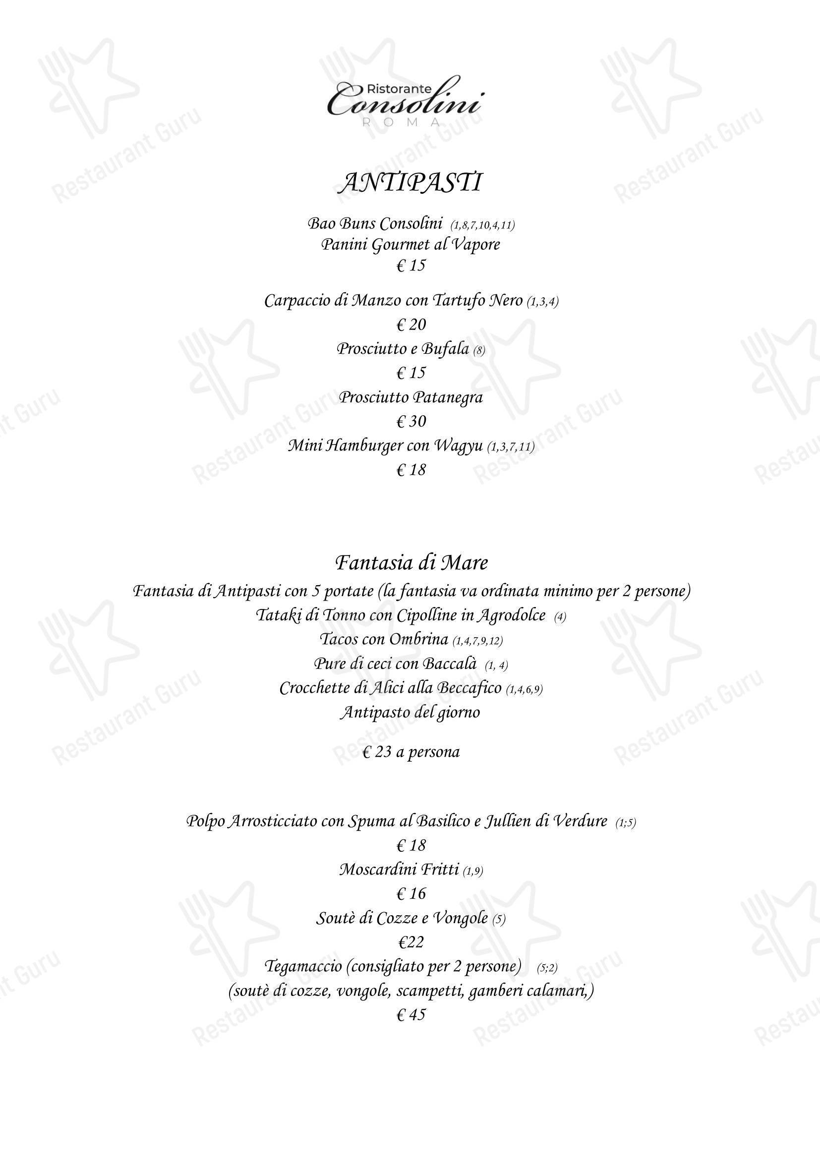 Меню ресторана Ristorante Consolini