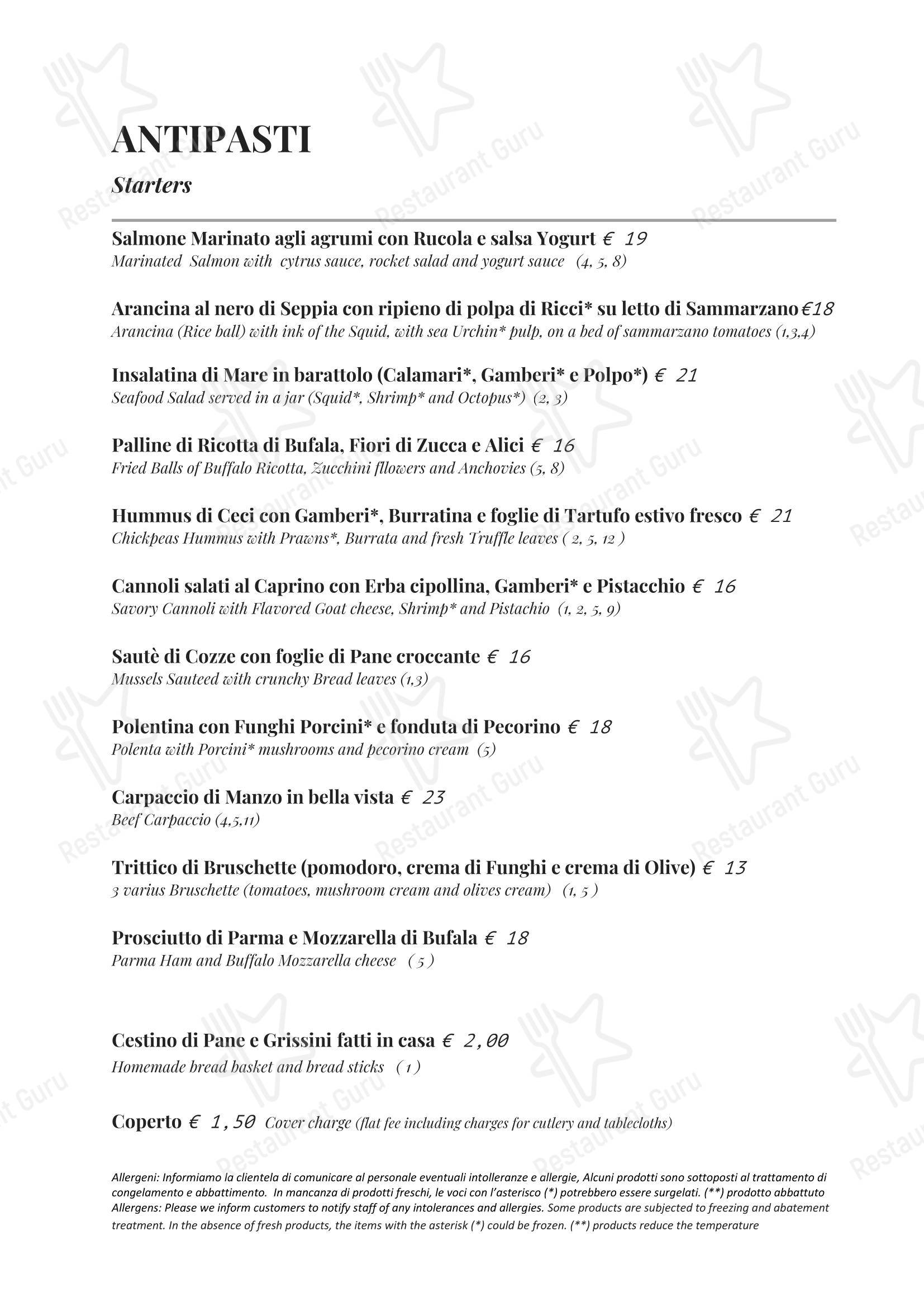 Меню ресторана Ristorante Cotto - Dharma Group в Риме