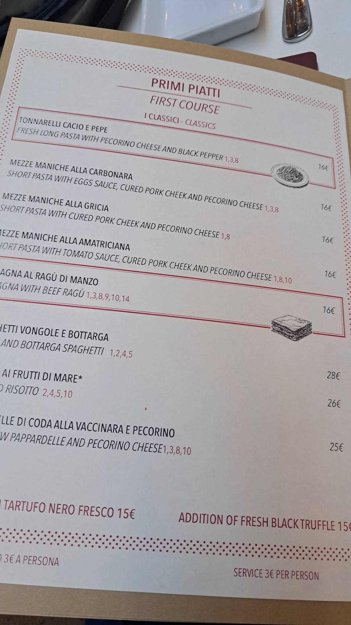 Ristorante Dillà меню