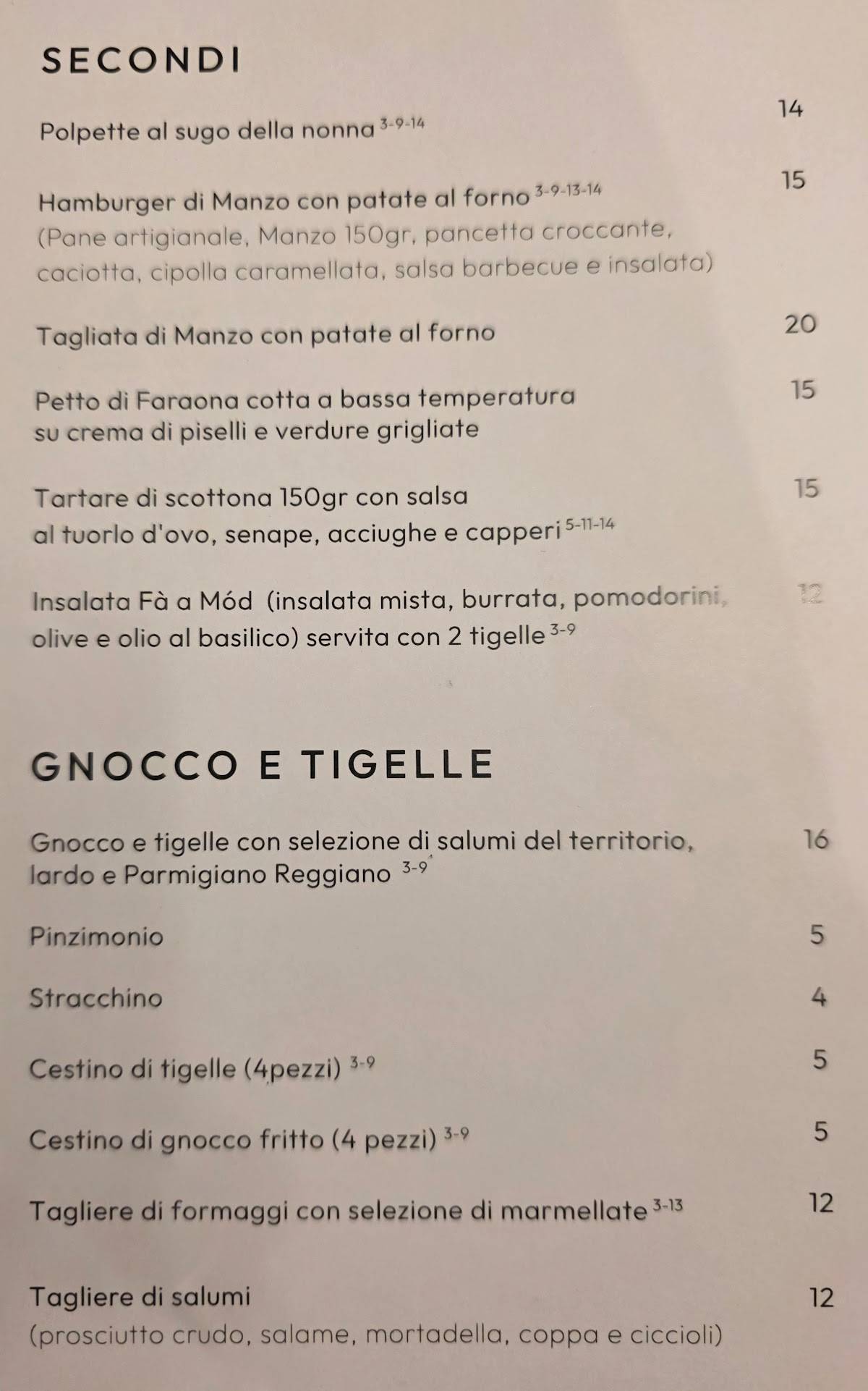 Ristorante Fà a Mód меню