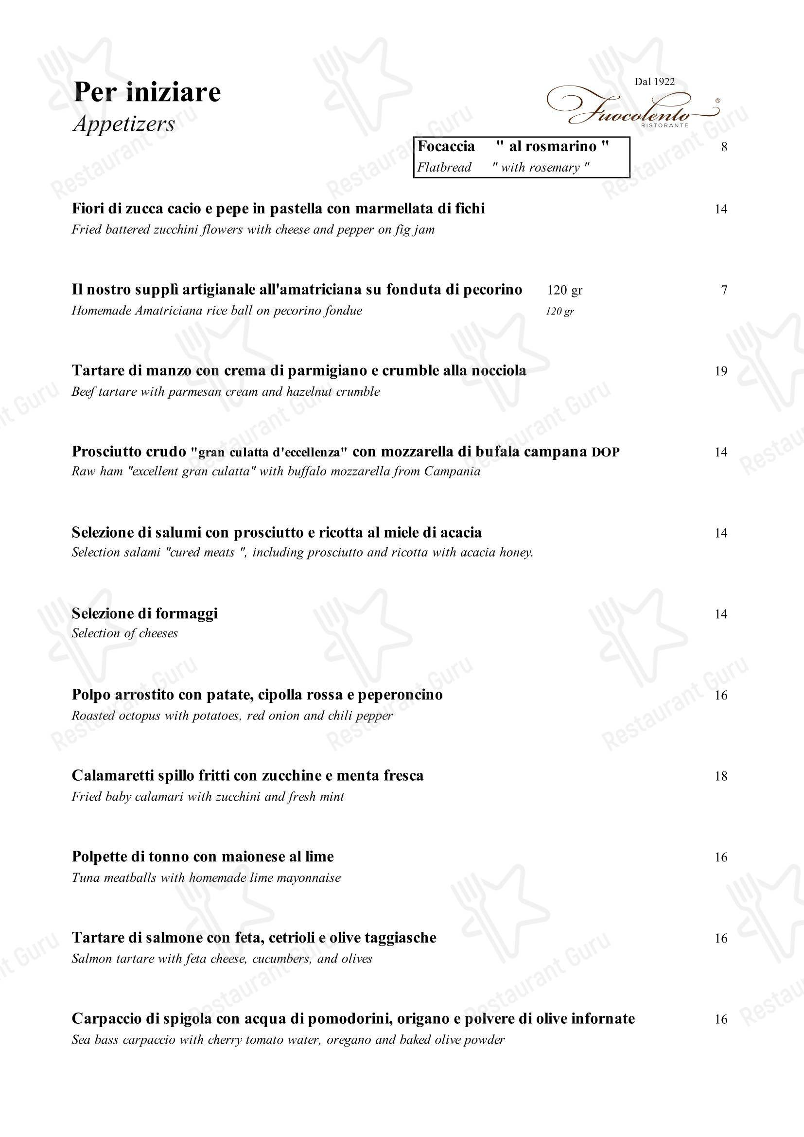 菜单 ресторана Ristorante Fuocolento