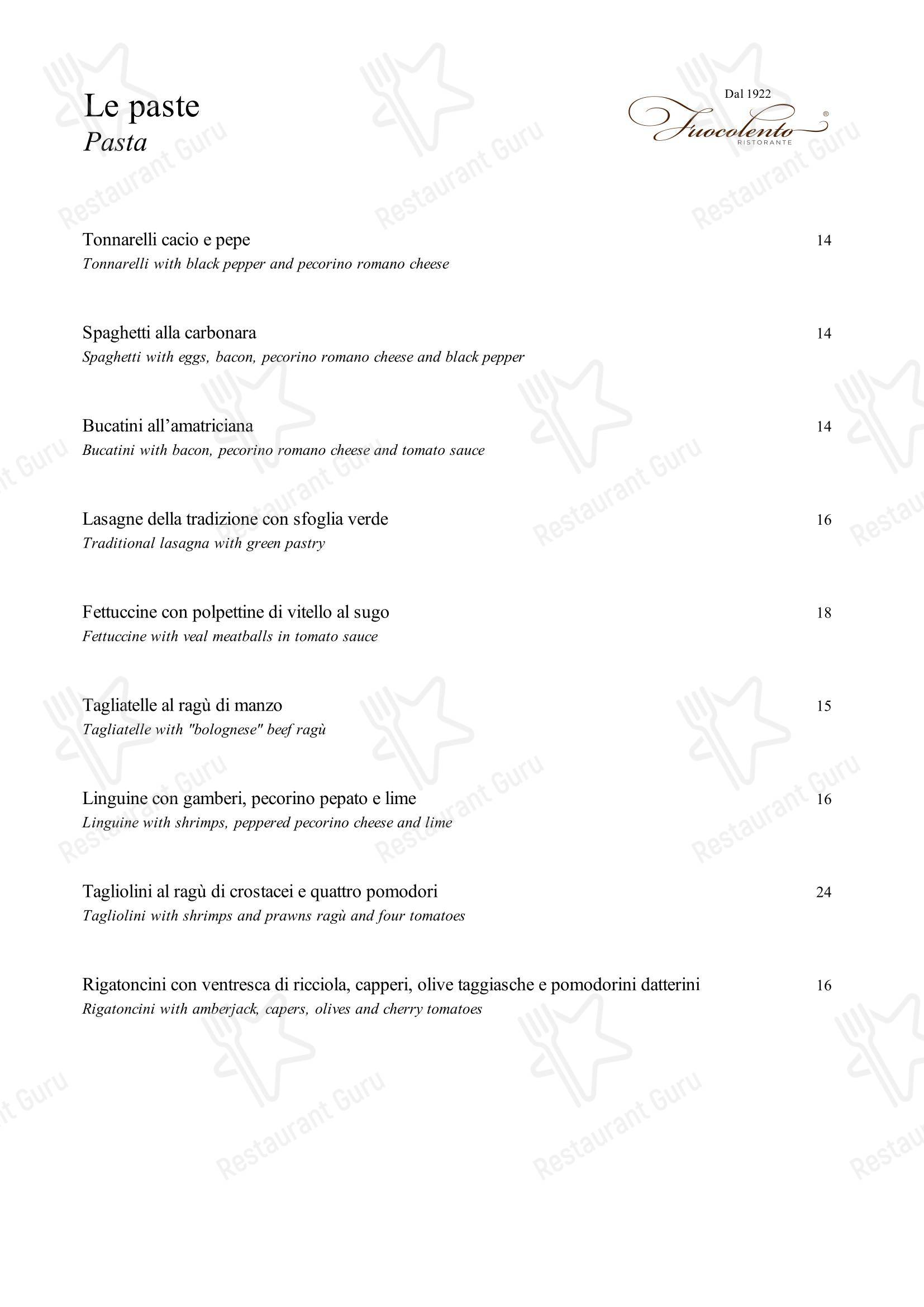 Меню напитков ресторана Ristorante Fuocolento
