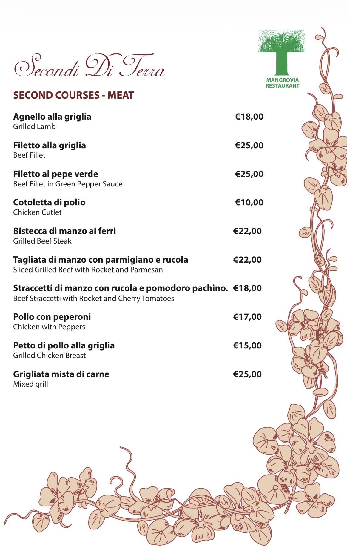 Ristorante Mangrovia меню