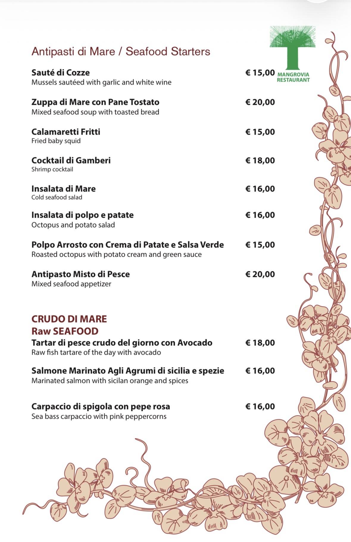 Ristorante Mangrovia меню