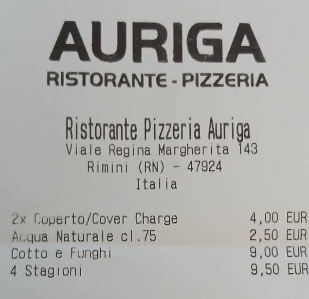 Ristorante Pizzeria Auriga меню