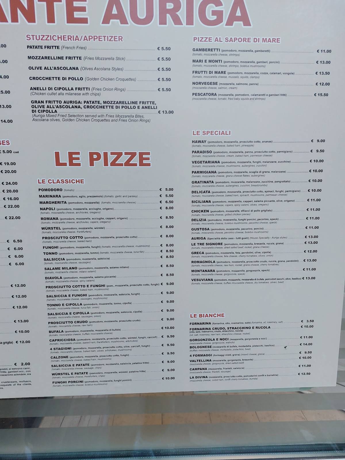 Ristorante Pizzeria Auriga меню