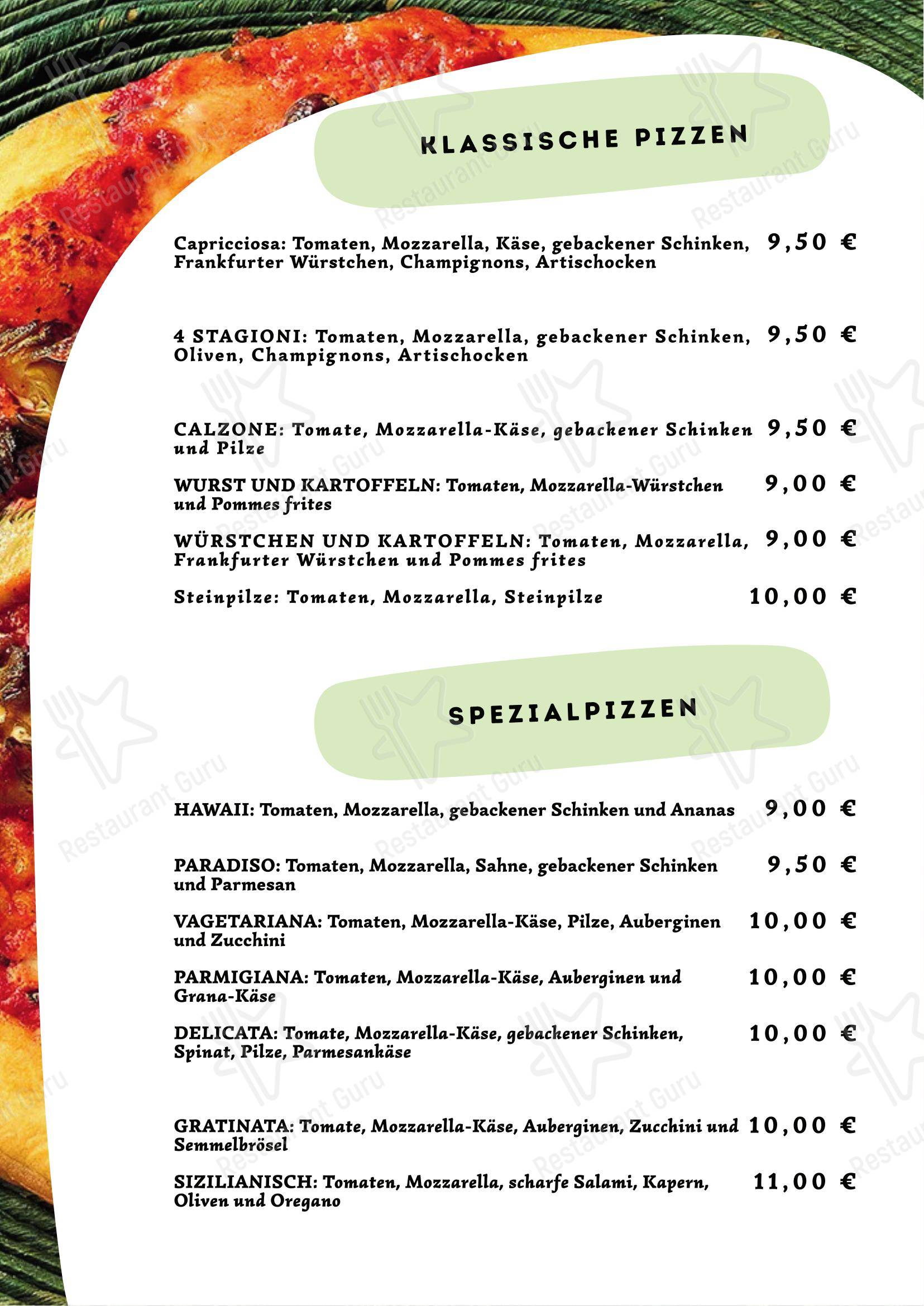 Меню паба и бара Ristorante Pizzeria Auriga - Основное меню