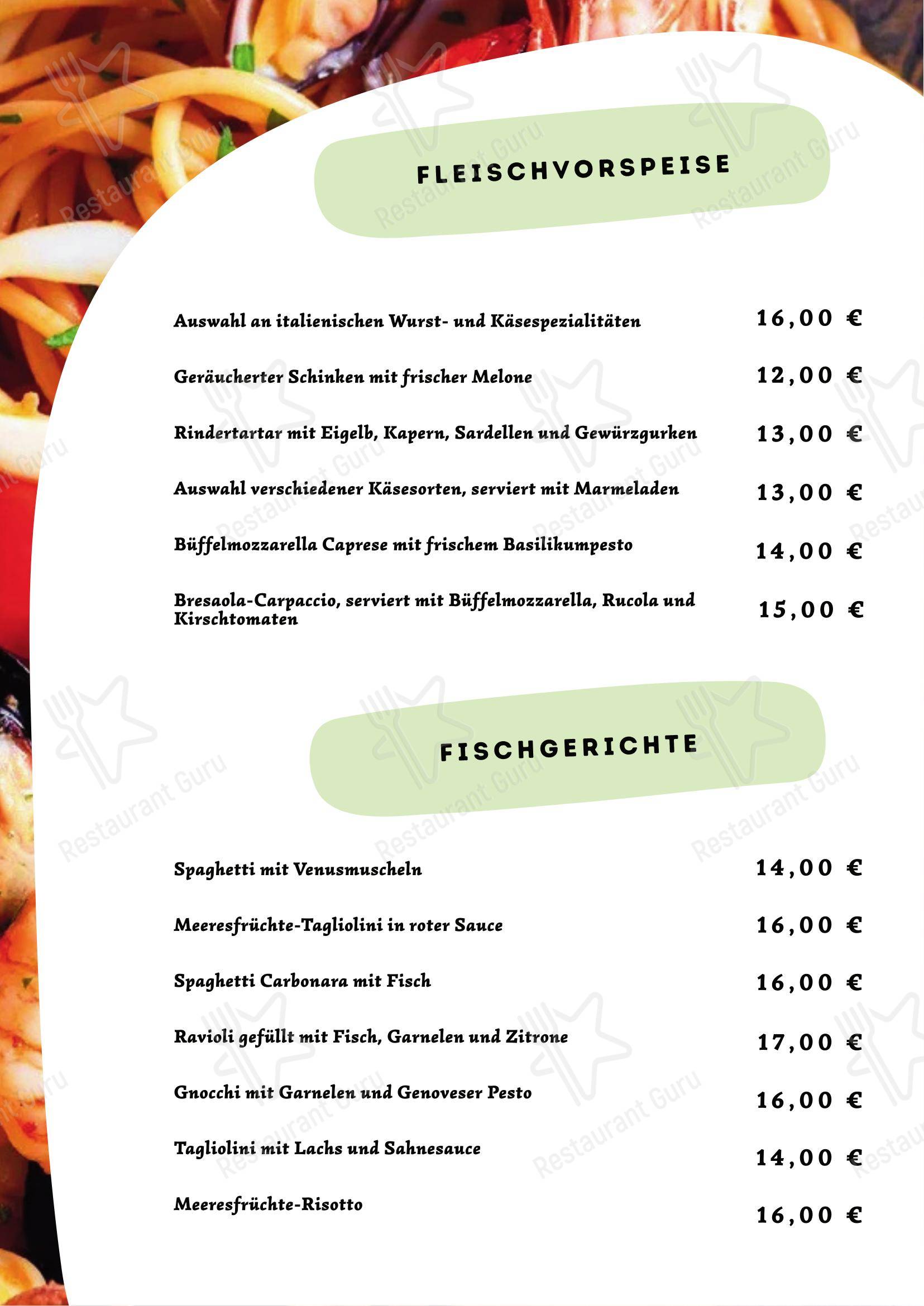 Основное меню паба и бара Ristorante Pizzeria Auriga