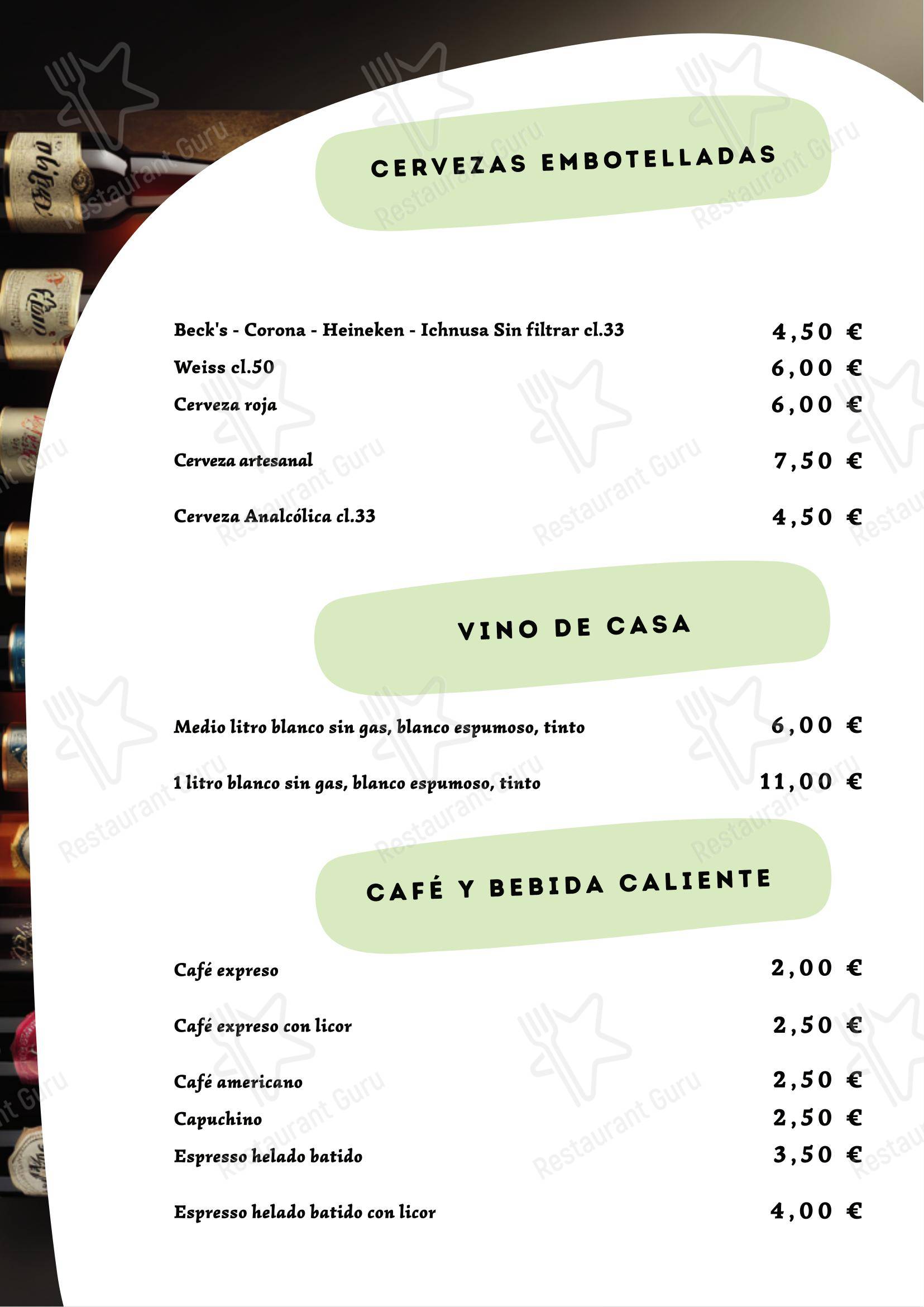 Меню напитков паба и бара Ristorante Pizzeria Auriga