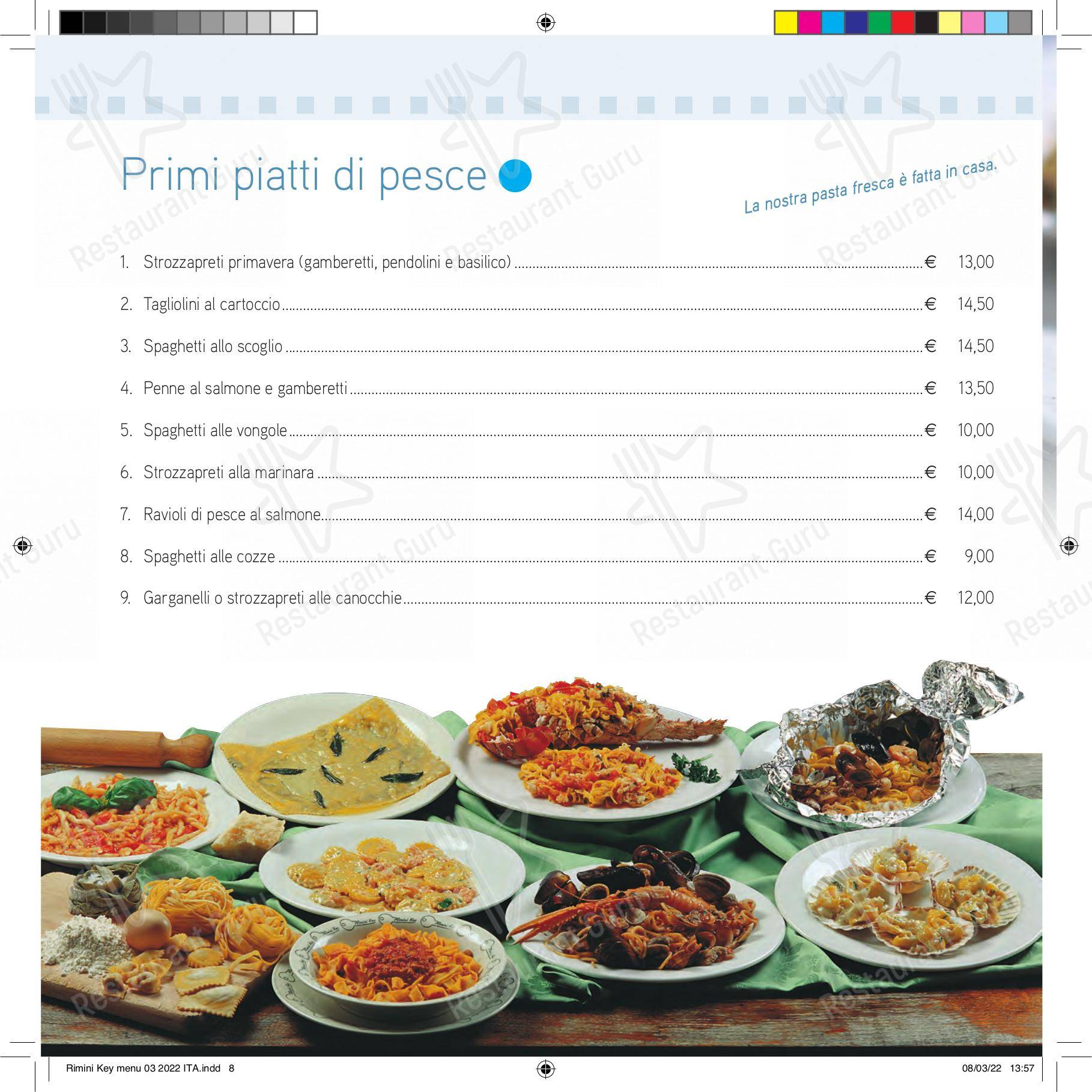Меню ресторана Ristorante Pizzeria Rimini Key в Римини