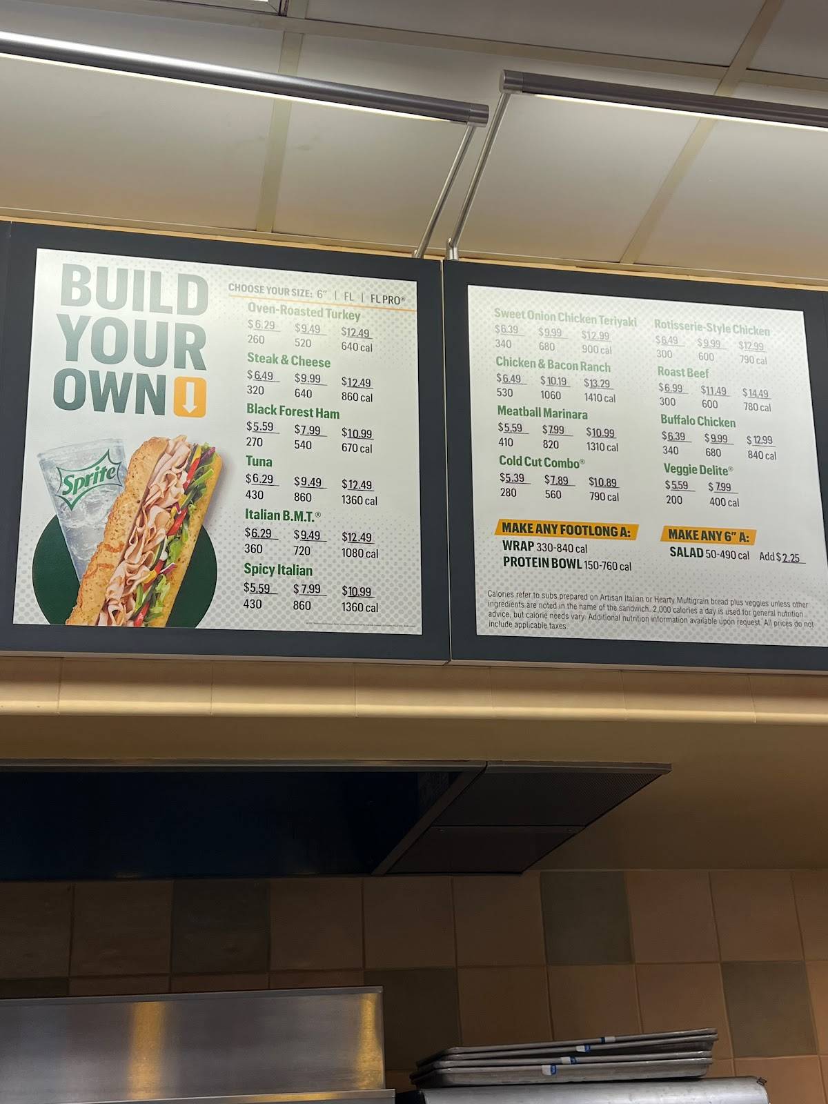 Subway меню
