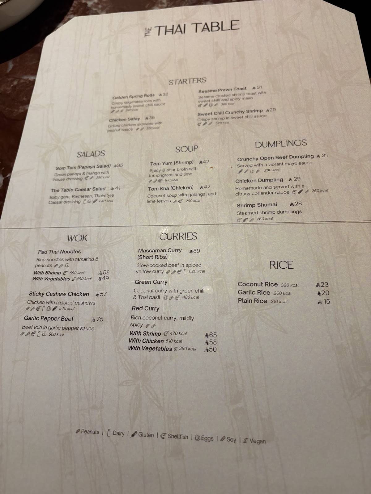 The Thai Table меню