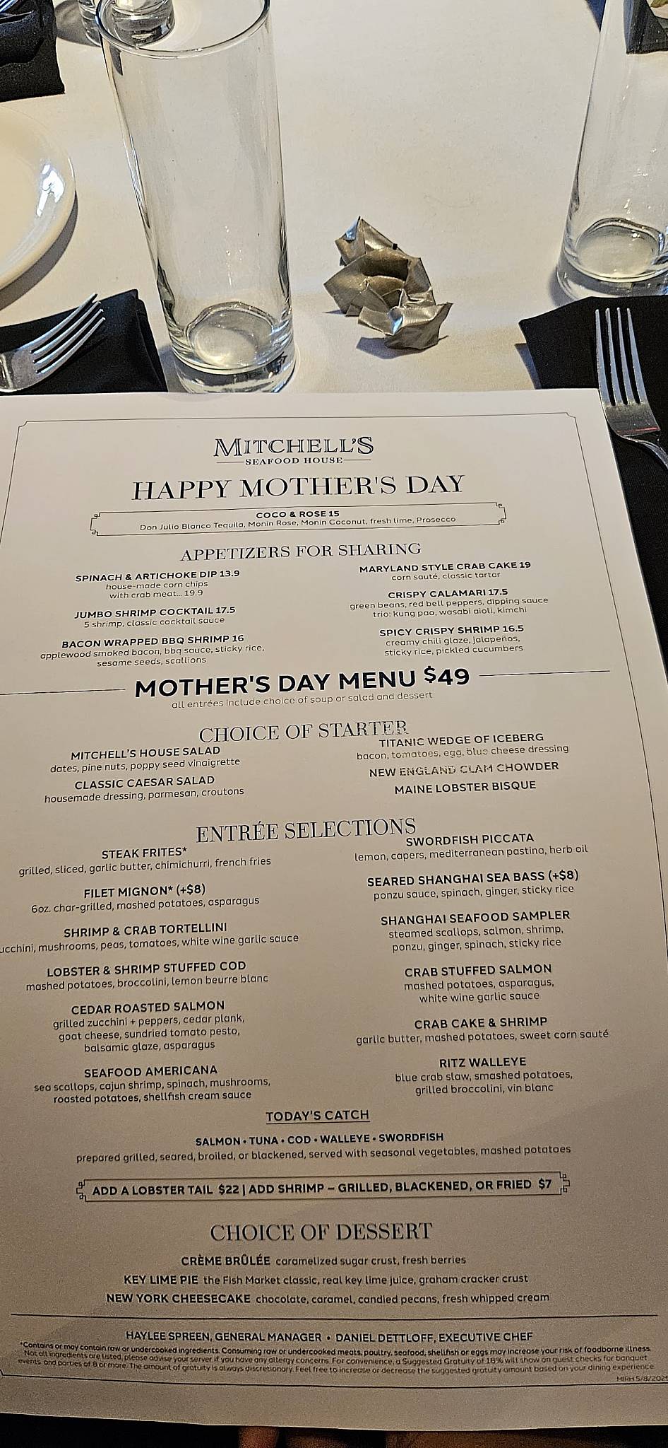 Mitchell’s Seafood House меню
