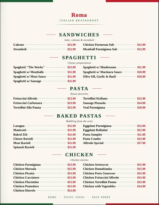 Roma Italian меню