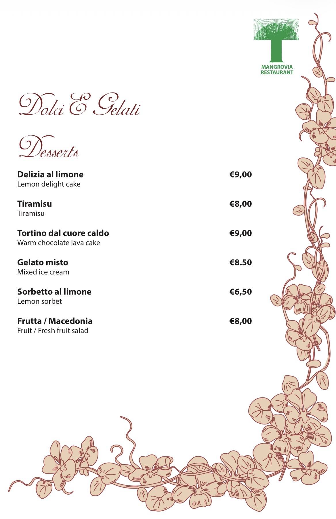 Ristorante Mangrovia меню
