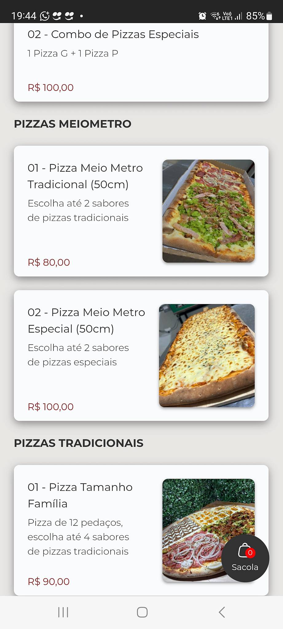 Rota pizzaria меню