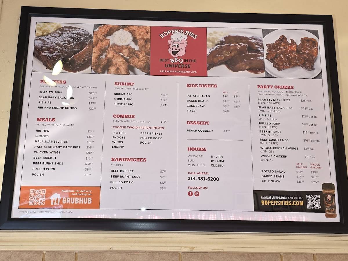 Roper's Ribs меню