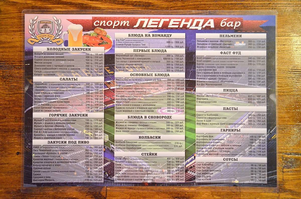 Легенда меню